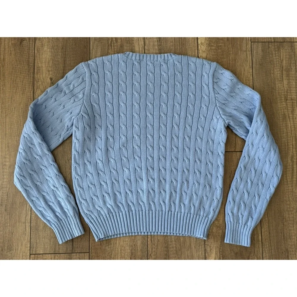 VTG Polo Ralph Lauren Sport Cable Knit Crew Neck Sweater XL/160 Blue Orange Pony - Picture 8 of 10